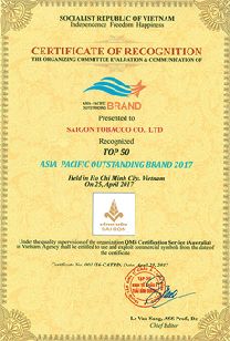 Công ty Thuốc lá Sài Gòn vinh dự nằm trong Top 50 Thương hiệu tiêu biểu Châu Á - Thài Bình Dương năm 2017